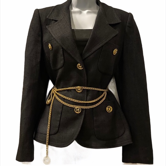 Vintage Jackets & Blazers - Herbert Grossman Vintage Black Linen Blazer